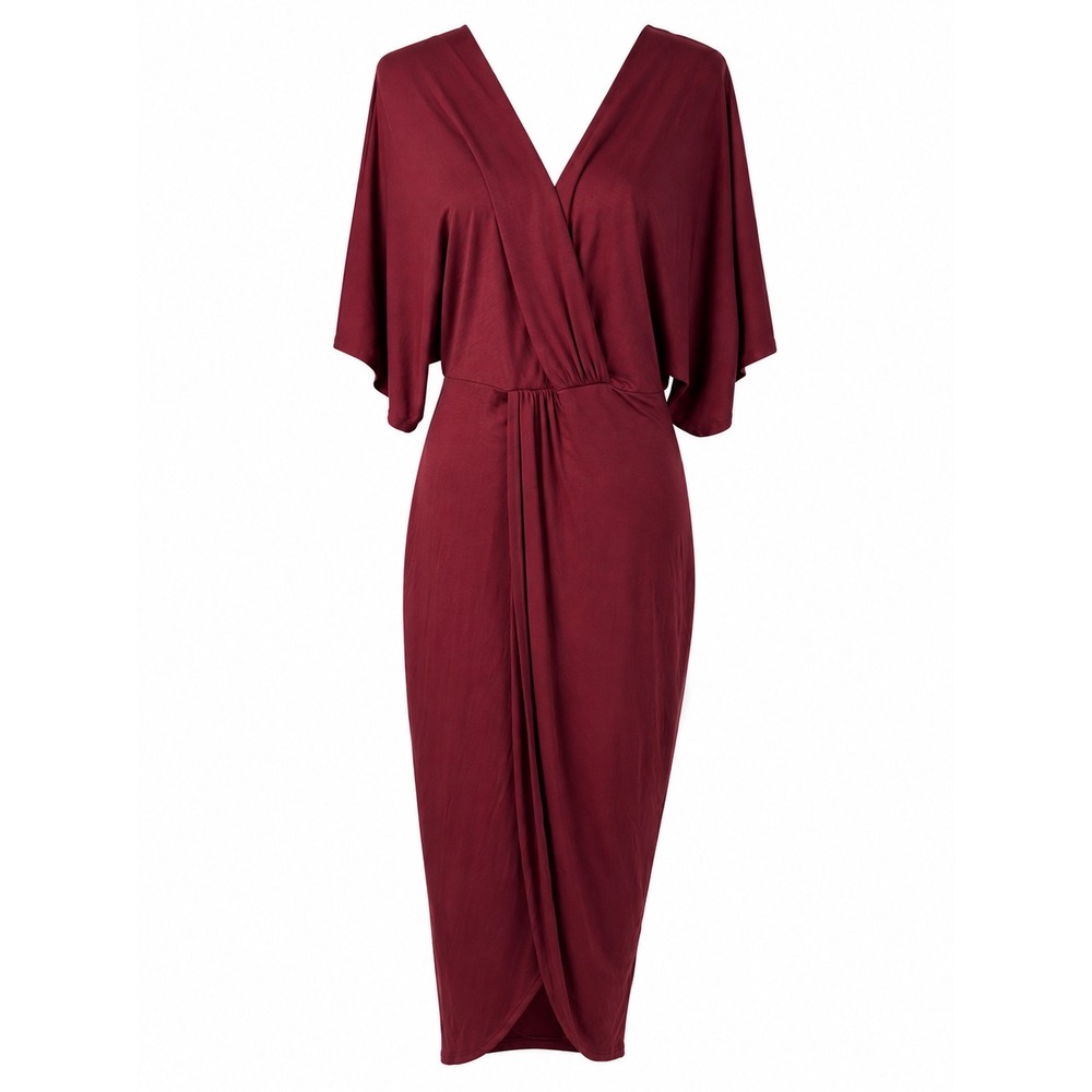 ASTR The Label Burgundy Wrap Midi Dress Batwing Dolman Sleeve Slit Size M